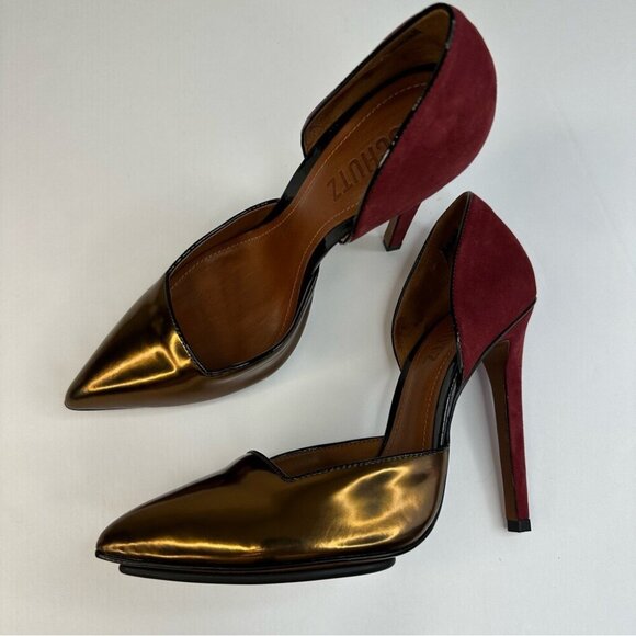 Schutz Women's NIB Spechio Bronze Metallic Suede Stiletto Luxury Pump Size 9B